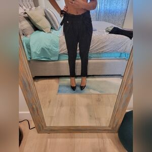 Mangano Draped Front Italian Luxury Black Women's Paperbag Pants‎ Belted XS